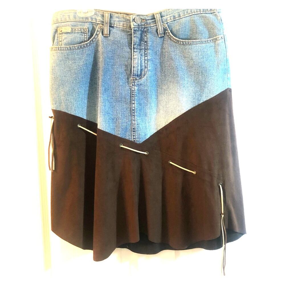 Denim and Faux Suede Midi skirt size large